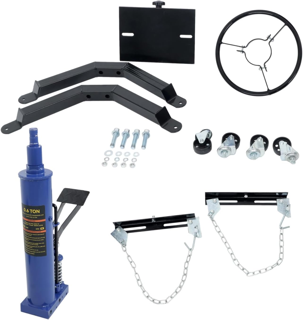 findmall Dual Plunger Hydraulic Transmission Jack 1322LBS Capacity 34-68 2-Stage Lift with 8MM Pad and Locking Swivel Wheels for Auto Repair