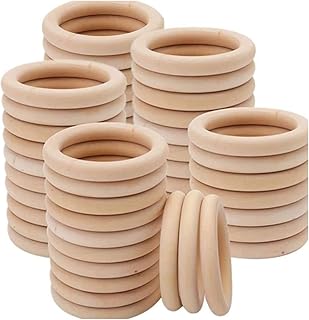 30 Pcs Natural Wood Rings 70mm/2.75inch Wood Circle for Craft Jewelry Making DIY Handmade Accessories