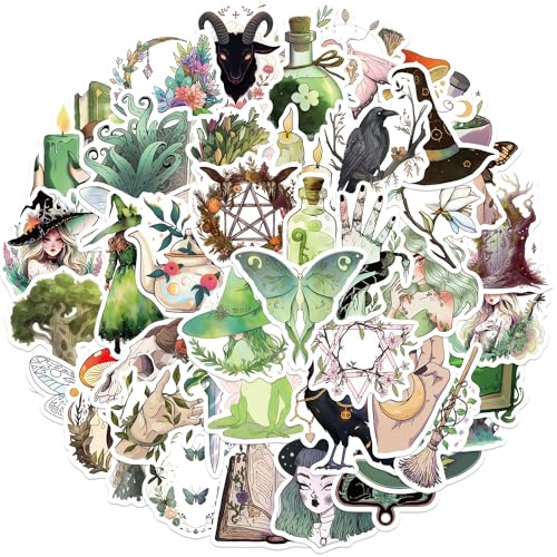 50Pcs Witch Stickers Pack, Vintage Anime Stickers for Hydro Flask Water Bottles Scrapbook Laptop Phone Computer Skateboard, Waterproof Vinyl Stickers for Teens Adults