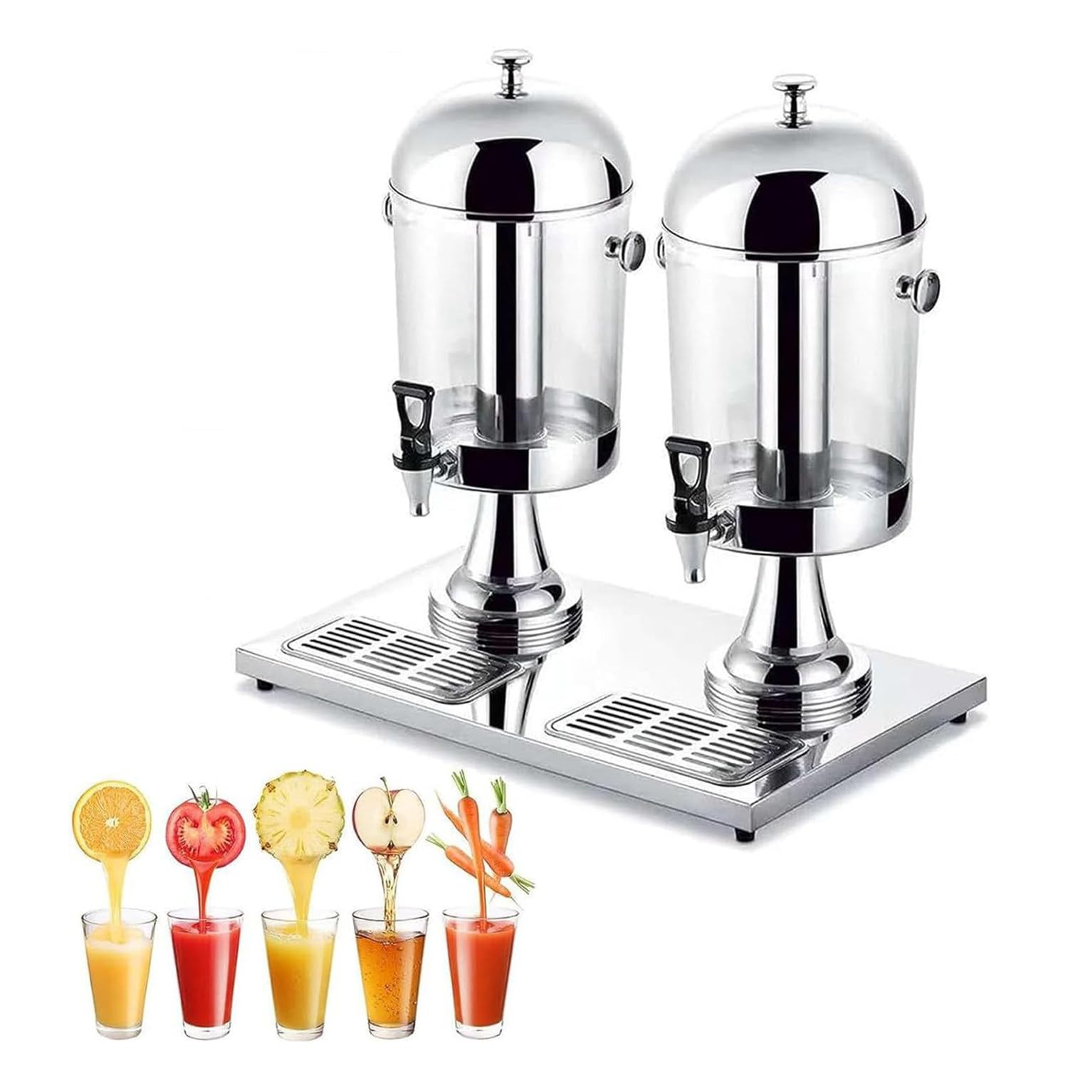 ASerZenith Commercial Juice Dispenser, 16L/24L Stainless Steel Drinks Dispenser Container With Ice Container, Self Service Cocktail Dispenser -Water Dispenser -Drink Tower(Silver-Doublehead16L)