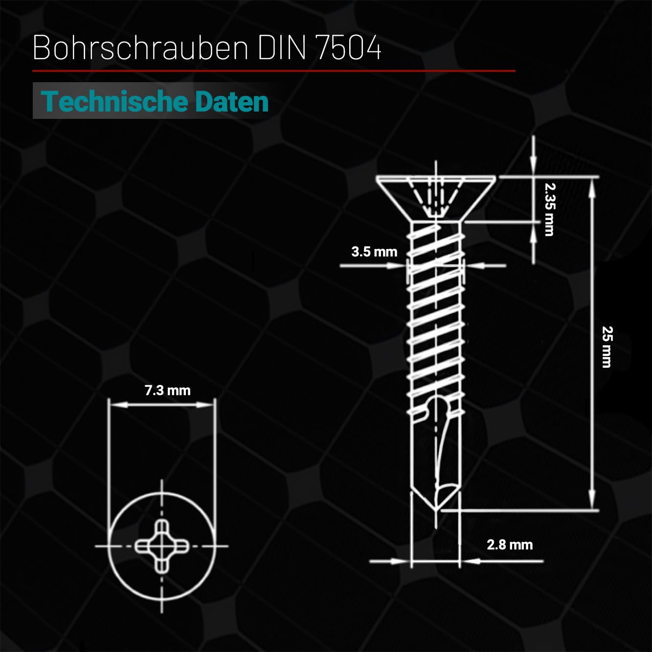 VOOXA 1000St Bohrschrauben DIN7504 Edelstahl A4 3,5x25mm Selbstschneidend | Selbstschneidende Flachkopfschrauben mit Vollgewinde für Weichmetalle | DIN 7504 Senkkopfschrauben