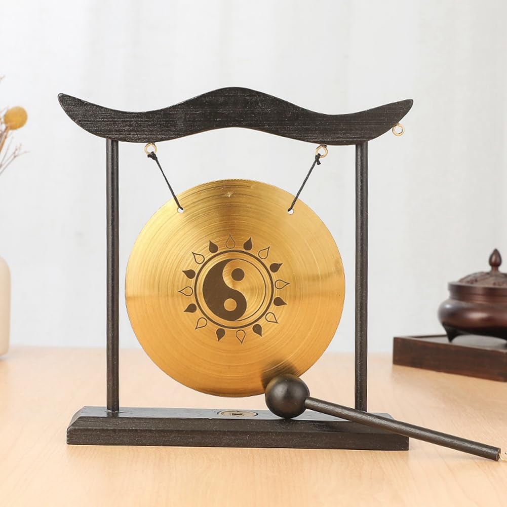 Mini mesa de gong, instrumento de percusión, platillo, gongs con mazo para decoración del hogar, regalo de inauguración de la casa, duradero