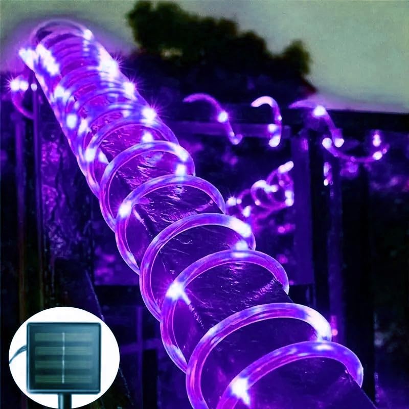 SHANJIA Solar Rope String Lights, 7.5M/25ft 50LEDs Waterproof Copper Wire Lights Tube, Outdoor Rope Lights for Garden Yard Path Fence Tree Wedding Party Decorative (Purple)
