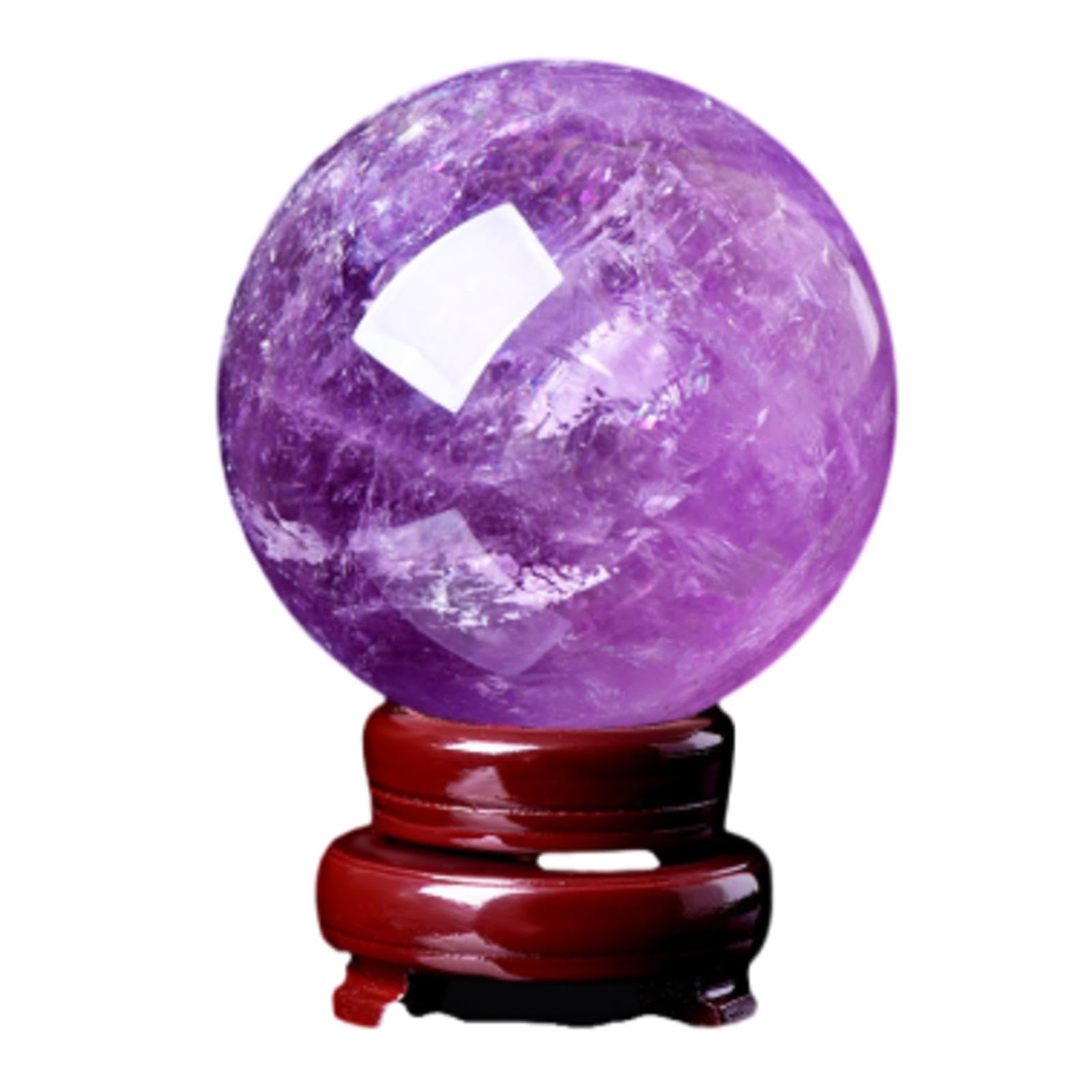 FOPURE Gem Amethyst Crystal Ball Crystals Sphere with Wooden Stand Home,80mm