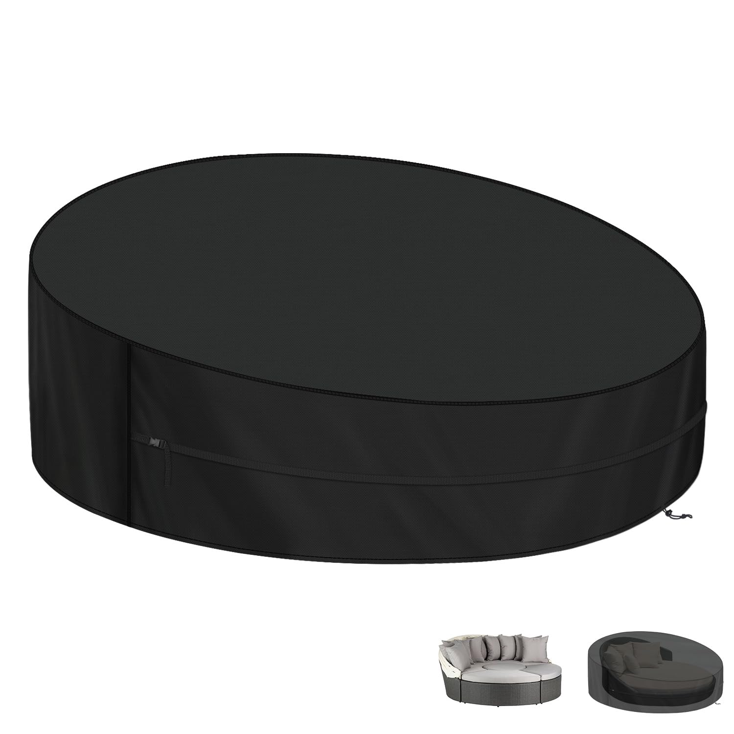 LAMUNI Sonneninsel Abdeckung Wasserdicht Schutzhülle Sonneninsel Rund Abdeckplane für Liegeinsel Outdoor Schwerlast 420D Oxford Gartenmöbel Abdeckhaube für Loungeinsel Garteninsel, 200x90/50cm