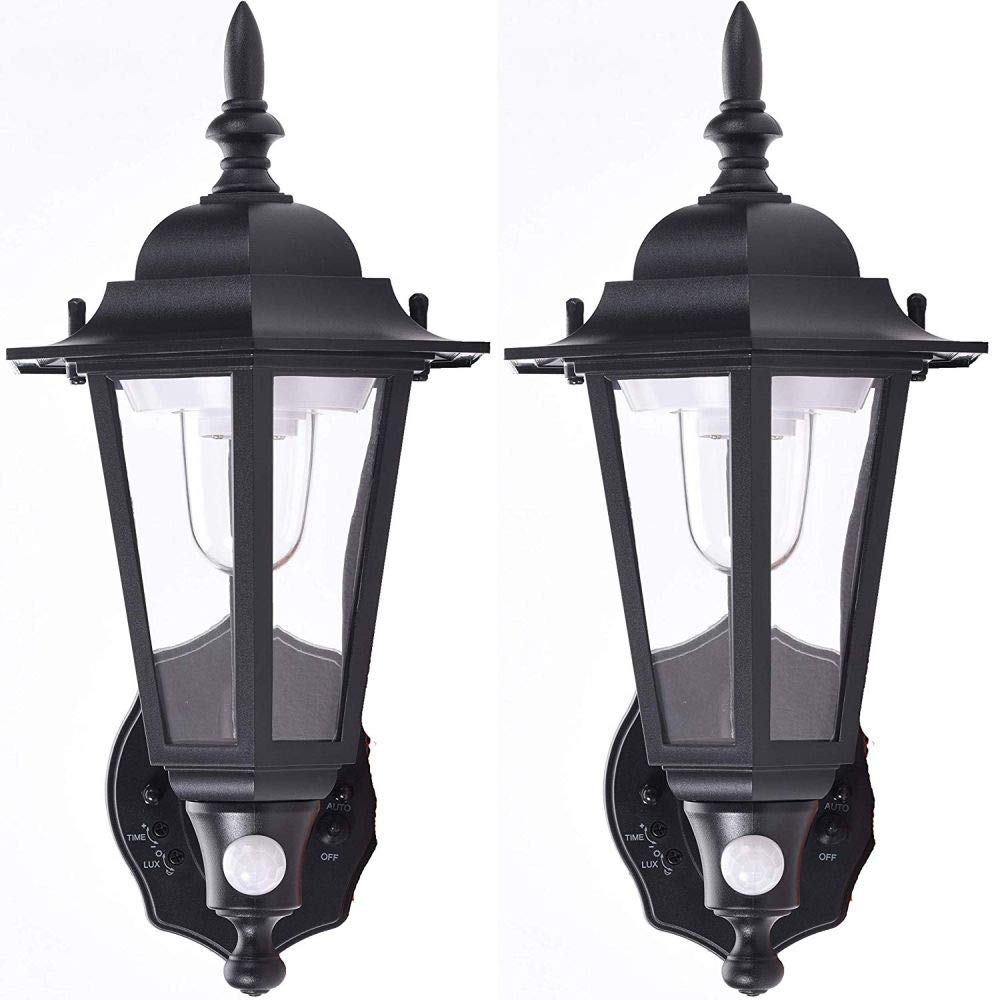 Maxsa 44719-2PK Battery-Powered LED Motion-Activated Outdoor Wall Sconce, 8.5" x 6" x 13, Black, 2-Pack