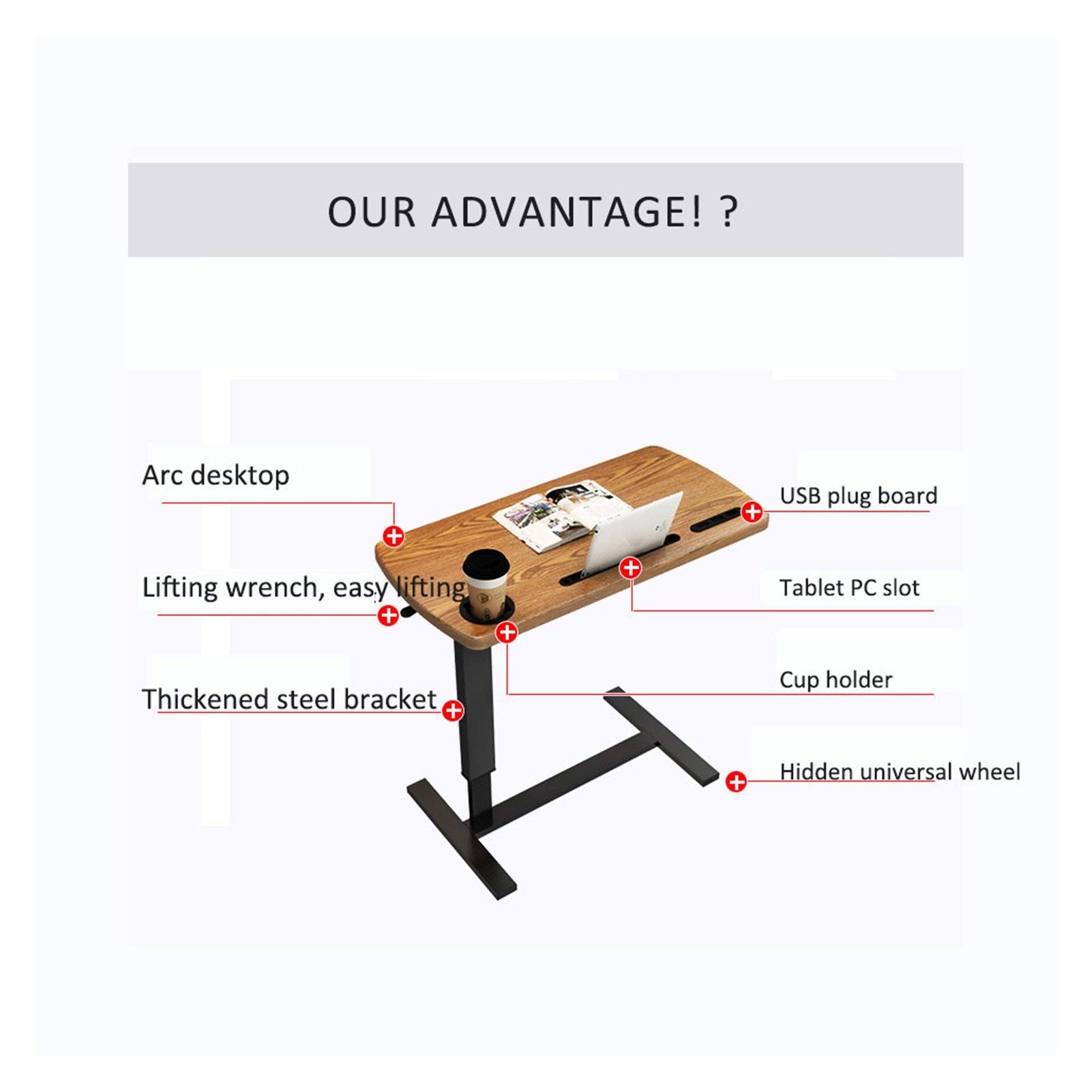 Mesa ajustable para cama de hospital con ruedas giratorias, soporte móvil para laptop, leer, comer el desayuno, sobre la mesita de noche con ruedas