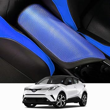 BEERTE Central Console Armrest Box Fit for Toyota CHR 2018-2025 Cover Car Armrest Cover Blue Carbon Fiber Pattern