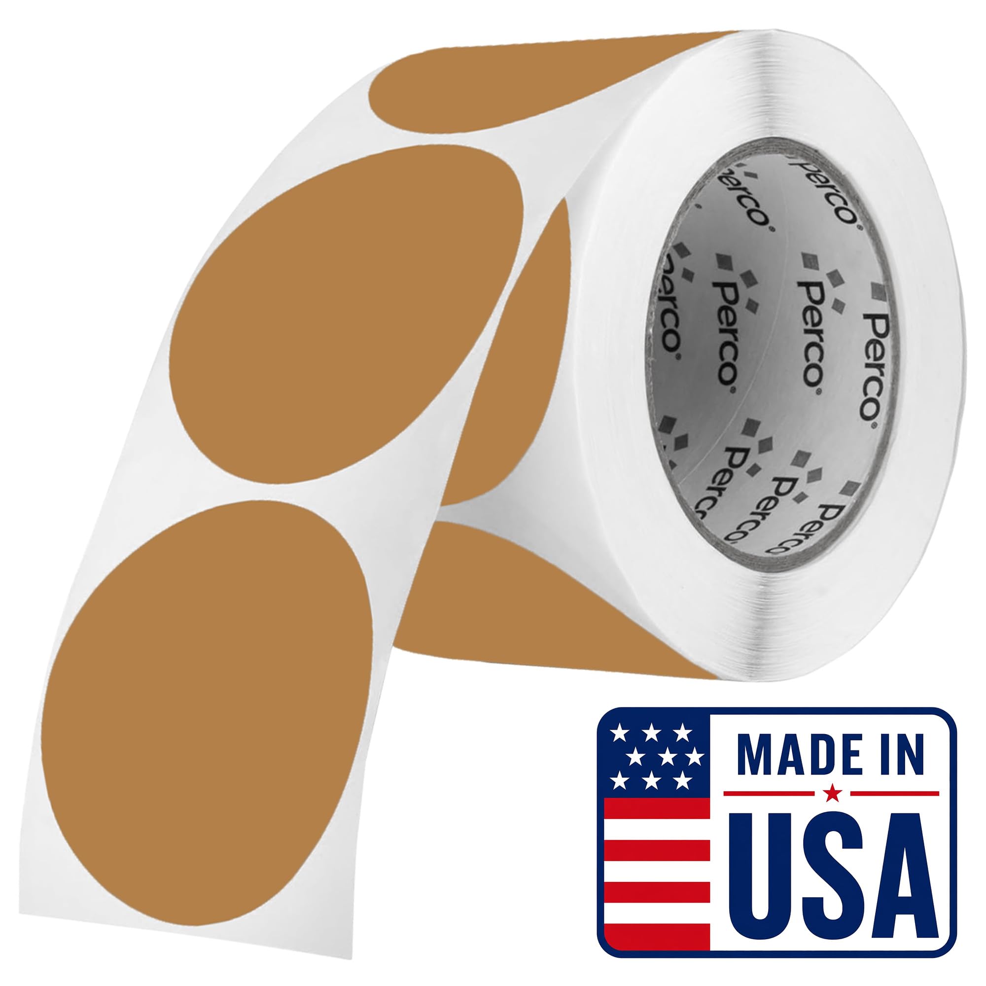 Perco Kraft Brown Round Circle Dot Sticker 3-Inch Labels with Perforation for Easy Tear-Off - 500 Stickers/Roll - Natural Rustic Labels for Handmade Products, Thank You Stickers &amp; Packaging - USA Made