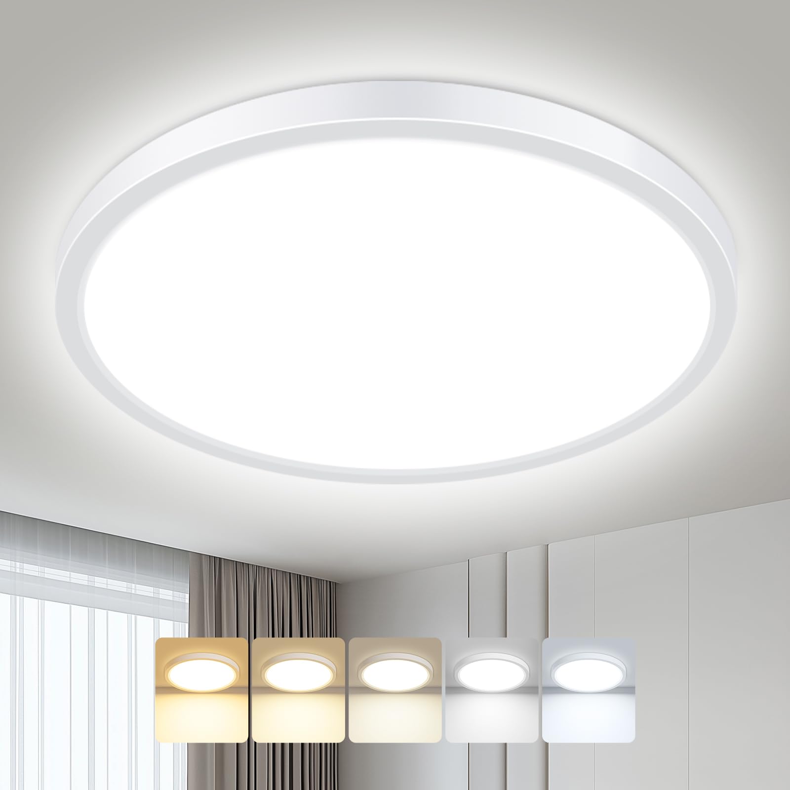 hepside Bathroom Light, 3000K/3500K/4000K/5000K/6500K 5CCT LED Ceiling Light, Ø29cm, 24W, Modern,Waterproof IP54, Flush Ceiling Light for Bathroom, Kitchen, Bedroom, Hallway