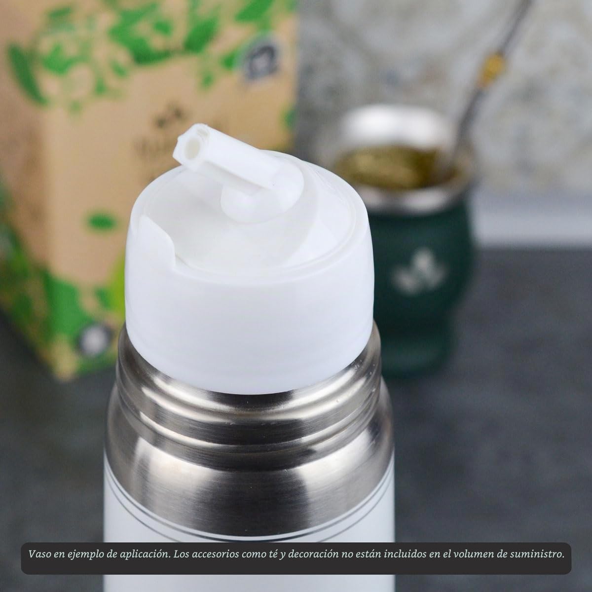 Termo para Mate Lumilux de Acero Inoxidable (1L) - Doble Pared al Vacío con Pico Cebador Antigoteo - Color Blanco - Libre de BPA