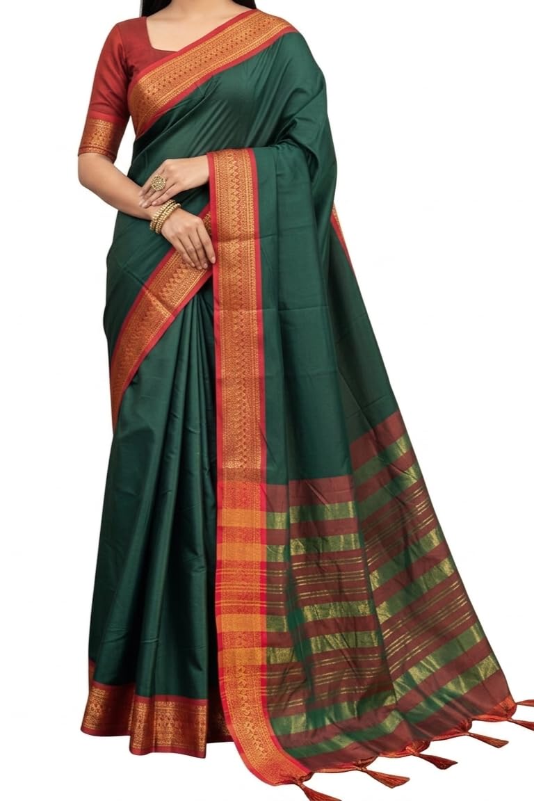 SUPERLAXMI Womens Narayana Pattu Narayanpeth Cotton Silk Saree with unstitched blouse