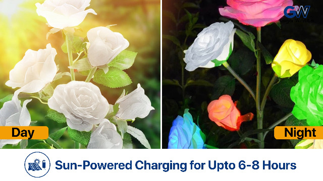 GIGAWATTS GW-914 Solar Rose Flower Light | 7-LED Solar Garden