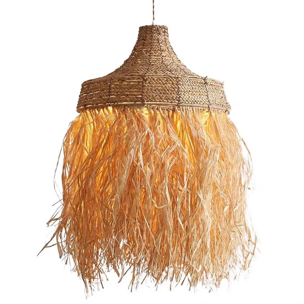 GUANSHAN Creative Handwoven Raffia Pendent Lamp Southeast Asian Holiday Style Ceiling Lamp Romantic Straw Lampshade Chandelier for Courtyard, Living Room, Hotel