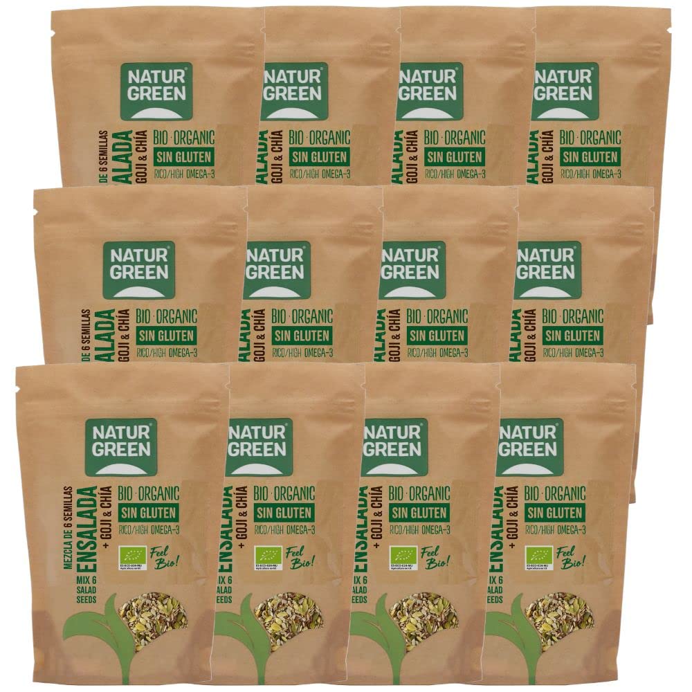 NATURGREEN - Mezcla de 6 Semillas Ensalada Goji y Chía Ecológica, Consumir en Crudo o Tostadas - Pack 12 x 225g