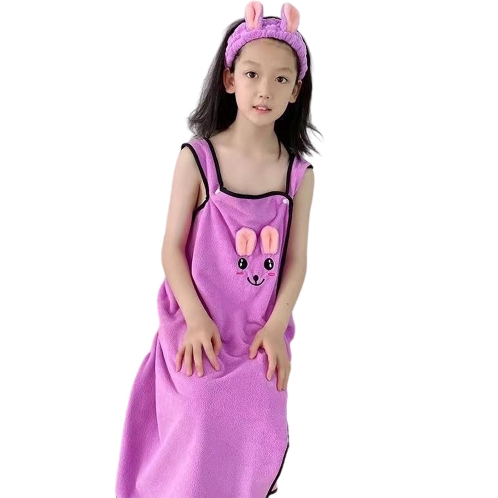 Tsophreniq Wearable Hooded Towel with Matching Hair Wrap Absorbent Fabric for Toddler Waterproof Bath Robe