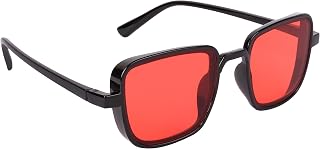 NuVew® UV Protected Rectangular Unisex Kabir Singh Sunglasses - (Red Lens | Black Frame | Medium Size | NW-KABR1-28) Price In India