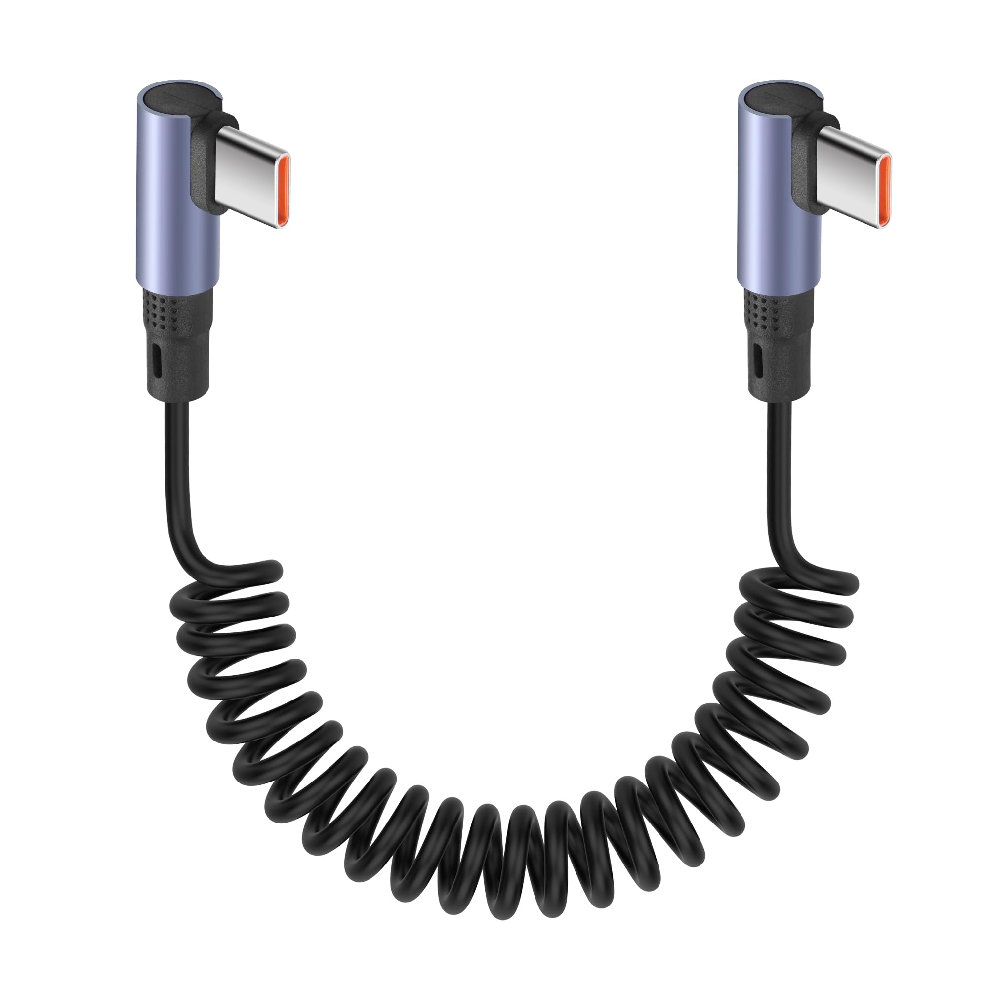 YACSEJAO 90 Grad gewendeltes USB C zu USB C Kabel 65W 1M/3.2FT Einziehbares USB Typ C Kabel für Auto, unterstützt 6A schnelles Laden und Datenübertragung (Seitlicher Winkel)