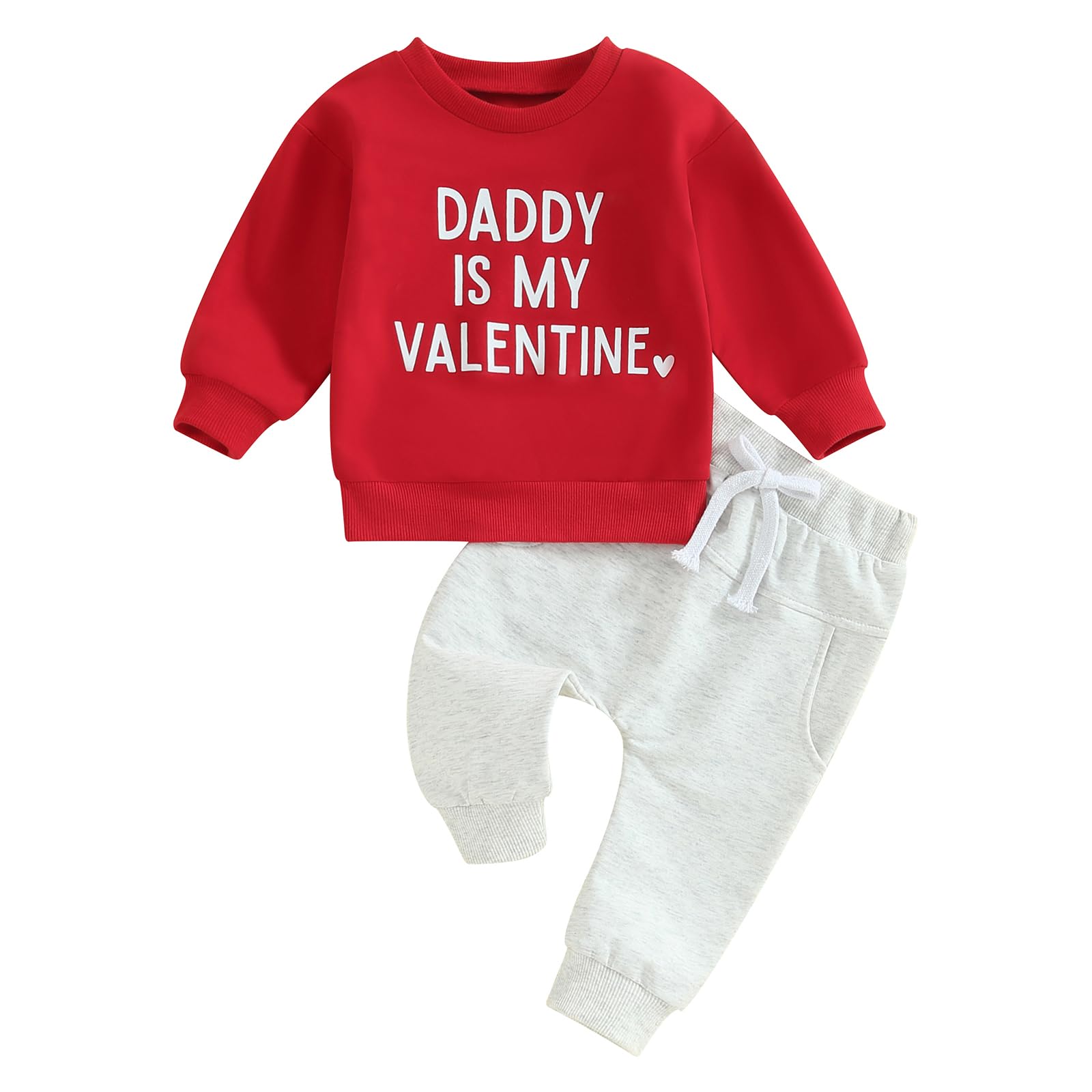 CHAUKAREAUL Toddler Baby Boy Girl Valentines Outfit Mamas Little Valentines Long Sleeve Sweatshirt Pant Spring Clothes (Light Gray-daddy is my valentine, 12-18 Months)