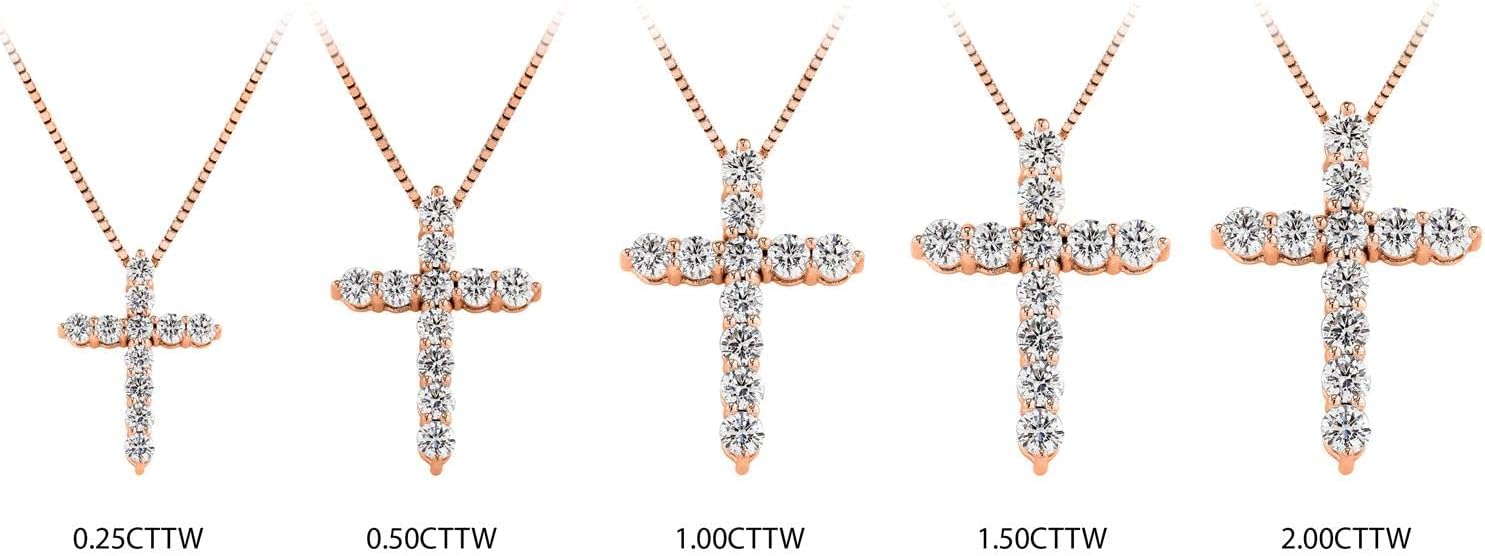 Diamond Wish 1/4 to 2 Carat Lab Grown Diamond Cross Pendant Necklace for Women and Men - Unisex 14k Gold Pendant - 16 to 18 Inch Adjustable Chain Necklace (H-I, SI1-SI2, cttw) Spring Ring Clasp