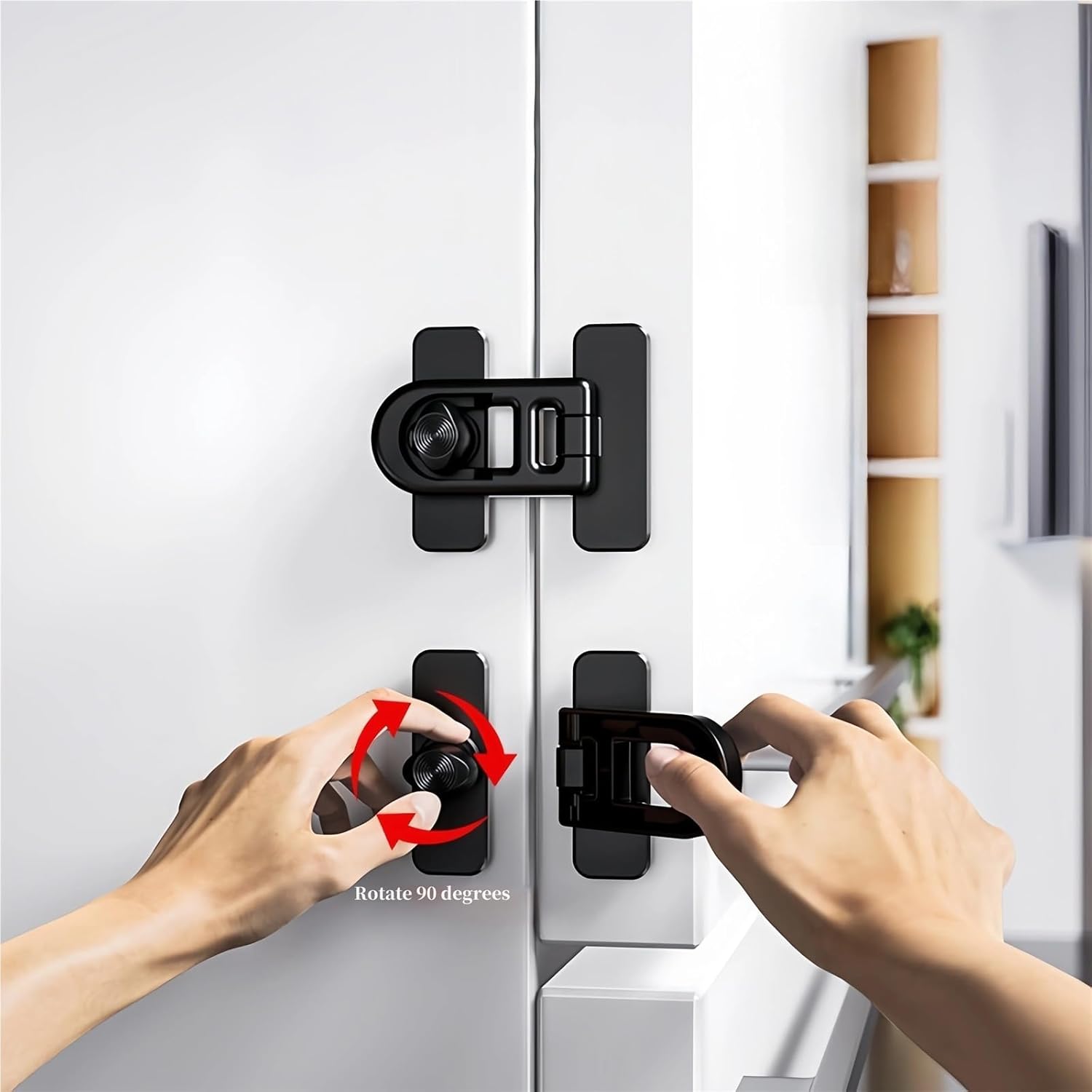 4-Pack No-Drill Safety Locks, Adhesive Mount Refrigerator and Cabinet Door Locks for Child Proofing(Black)