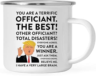 Andaz Press Funny President Donald Trump Stainless Steel 11oz. Campfire Coffee Mug Gift, Terrific Officiant, 1-Pack, Metal Enamel Christmas Birthday Drinking Camp Cup for Her Wedding Bridal Shower