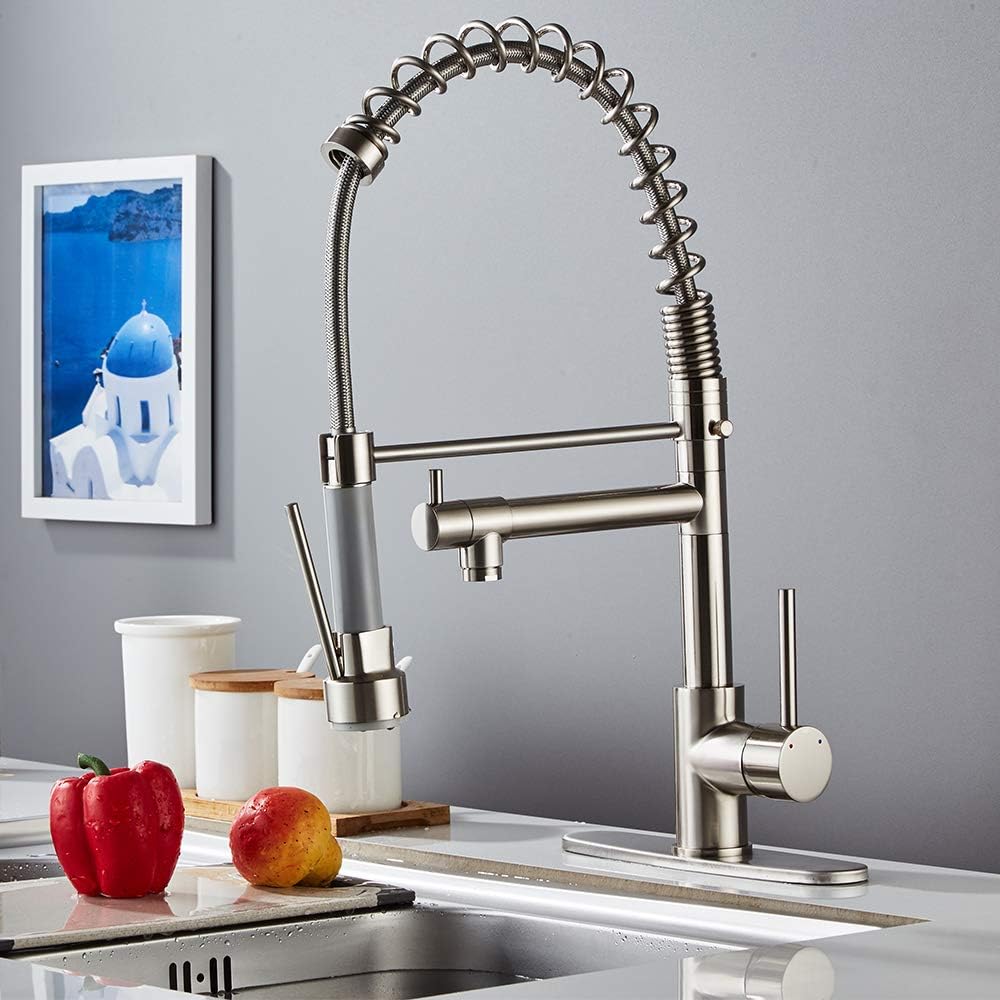 Greatest Product Kitchen Faucet with Pull Down Sprayer, YUNDOOM Kitchen Sink Faucets with Two Handles & High Arc, Brushed Nickel Pull Out Copper Single Level Solid Brass Kitchen Faucets for Sinks 🔥 Crazy Deals Kitchen Faucet with Pull Down Sprayer, YUNDOOM Kitchen Sink Faucets with Two Handles & High Arc, Brushed Nickel Pull Out Copper Single Level Solid Brass Kitchen Faucets for Sinks