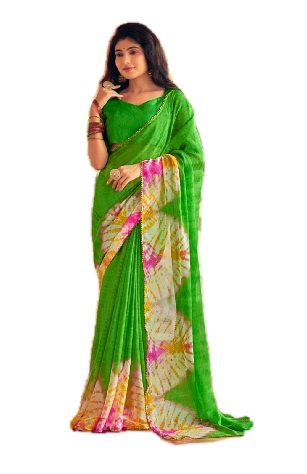 Grab MantraGrabMantra silk and cotton sarees, Georgette and Chiffon Tie Dye double tone saree with plain unstitched blouse