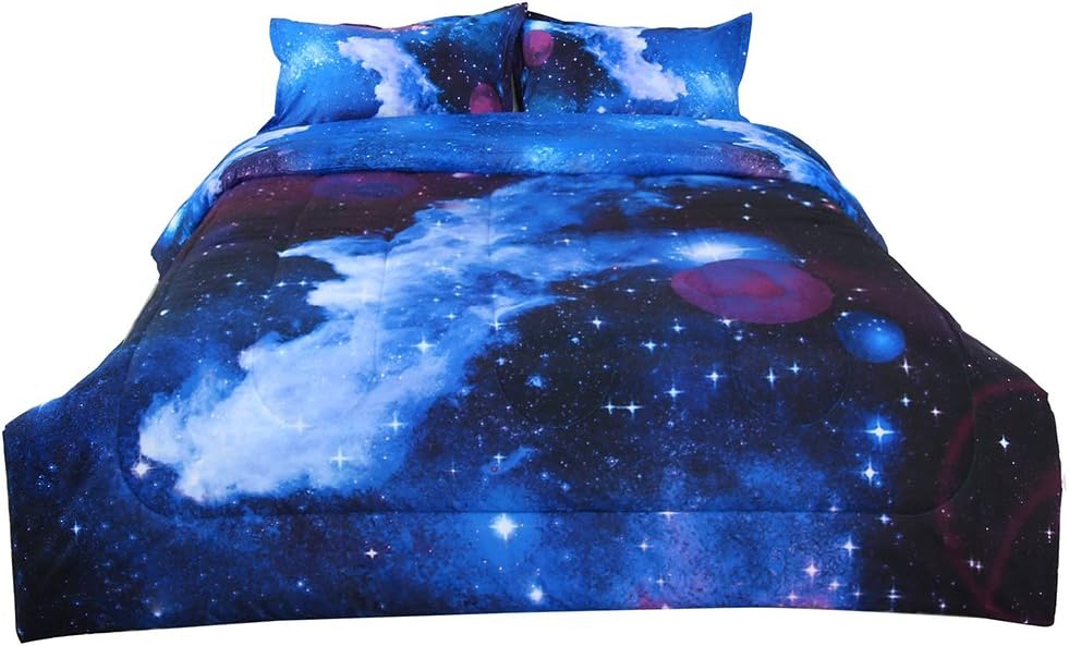 uxcell Full/Queen Size Galaxies Red Comforter Sets 3D