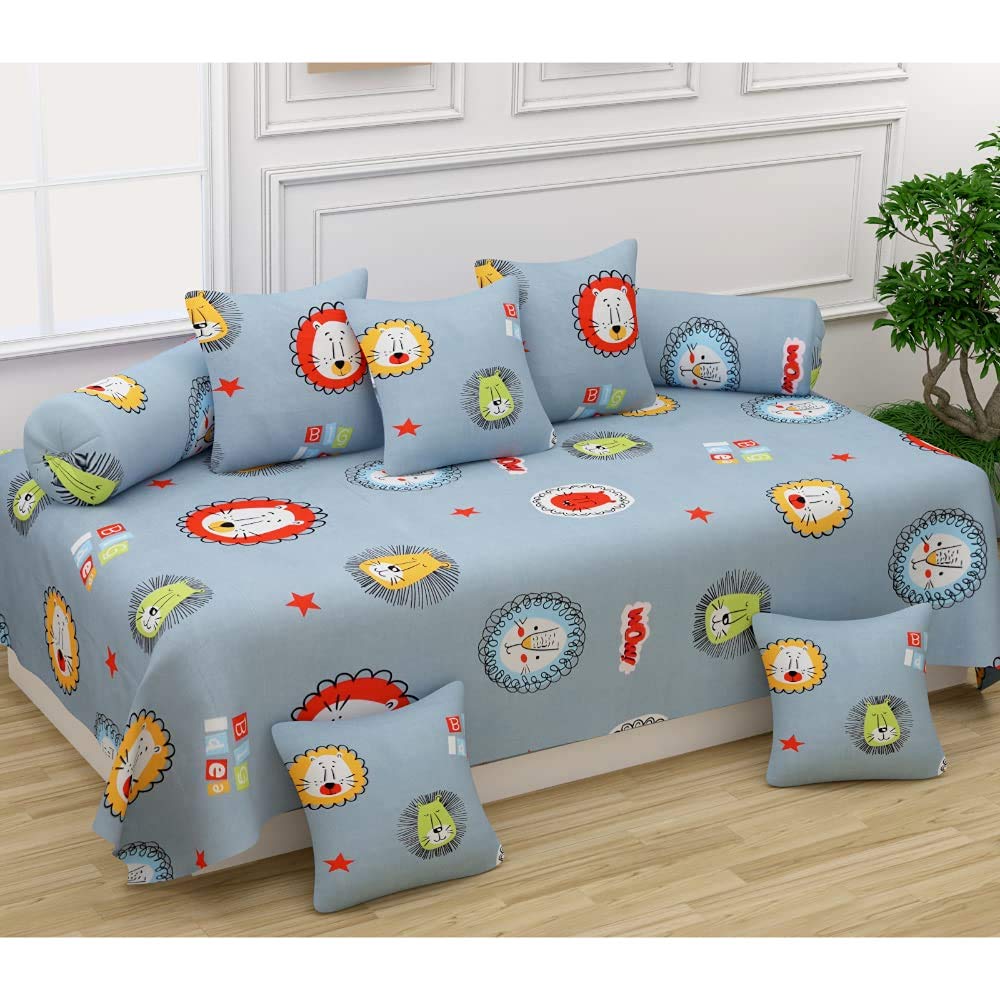 FESTIVAL HOME FURNISHINGS Cotton Fabric 400TC Diwan Set (60X90 Inch Bedsheet 16x16inch Cushion Covers 18x28 inch Bolster Covers) (Kids Grey)-image-47