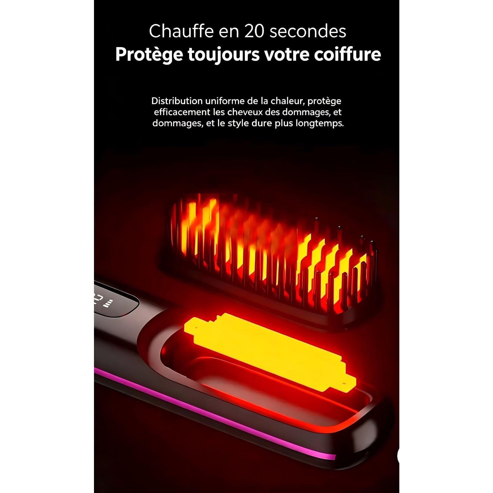 Olyviia Brosse à Lisser Rechargeable Portable, Brosse Cheveux Court Brosse à Cheveux, Coiffante Avec Affichage LCD, Pour Coiffage Quotidien & Voyage (Noir)