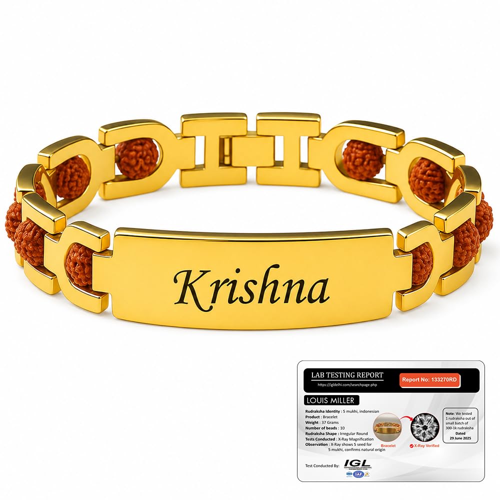 louis miller Personalized 24K Gold Plated Rudraksha Name Bracelet | Comes With Rudraksha Certfied Card | Adjustable Size-picture-43