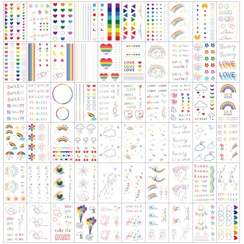 Esland Rainbow Doodles Temporary Tattoos Packgae 60 Pcs Vibrant Designs