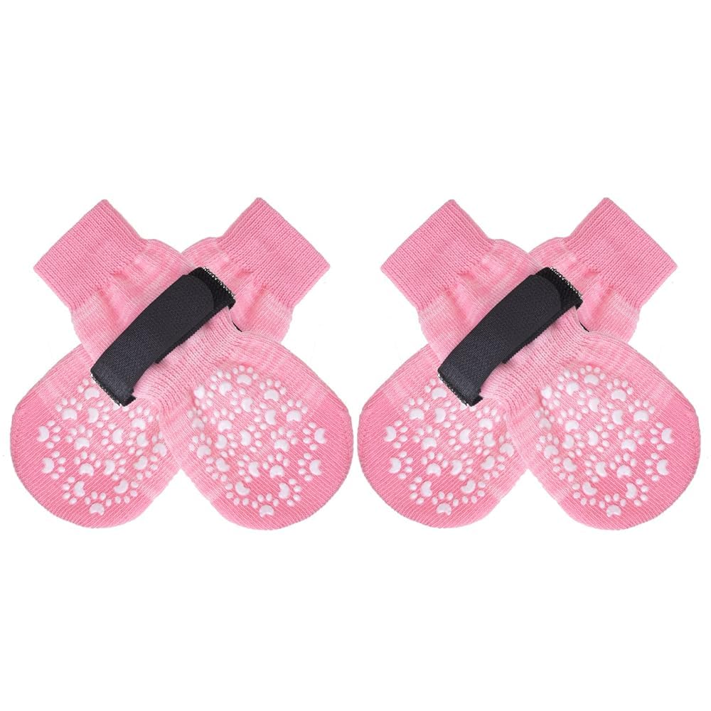EXPAWLORER Dog Socks with Grips - Double Sides Anti-slip Dog Gripper Socks for Hardwood Floors, Stop Licking Injured Paws, Soft Boots with Extra Traction for Small Medium Large Dogs (Pink, 2XL)