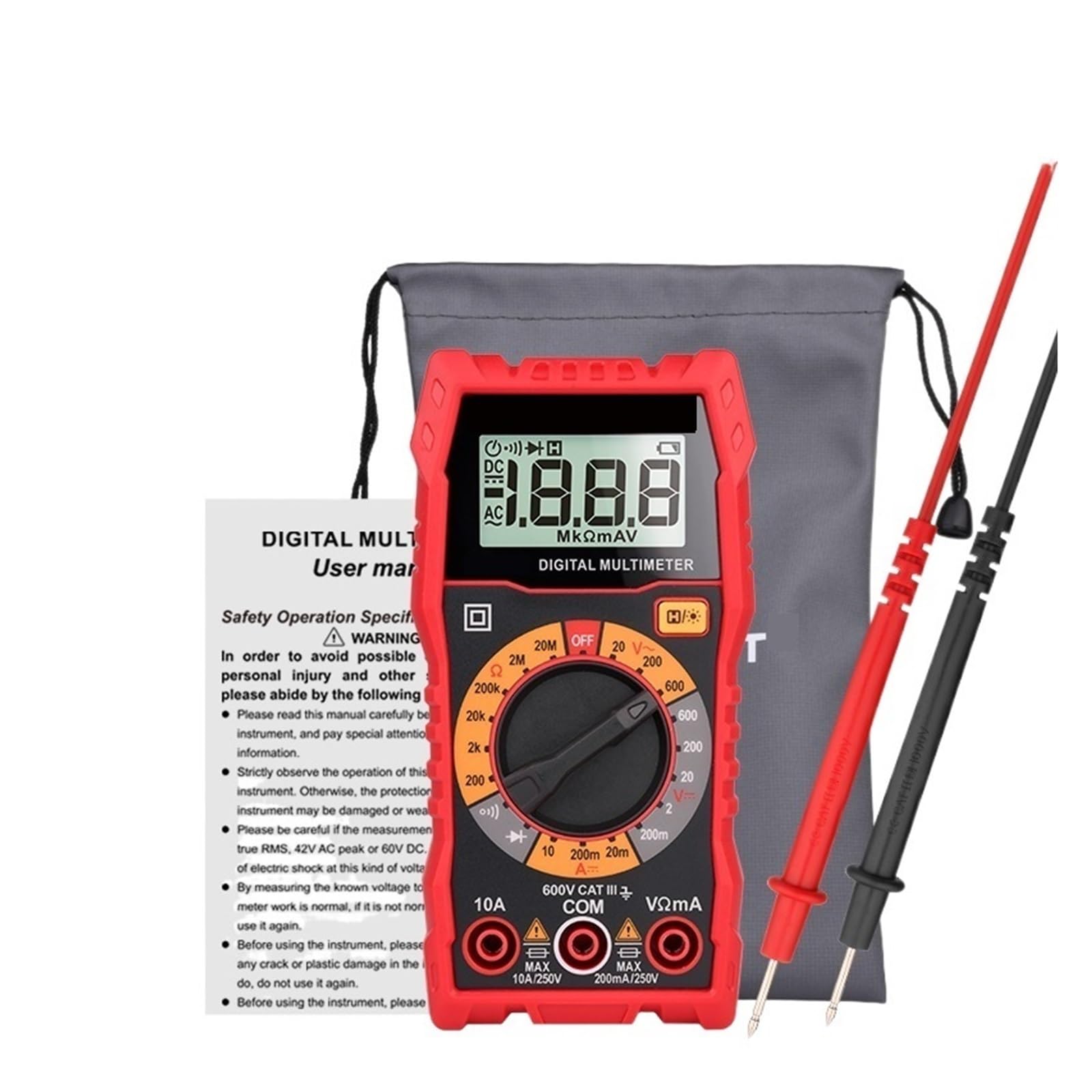 Profesjonalny Multimetr Cyfrowy Mini Inteligentny Tester Samochodowy Auto Zakres NCV AC DC Ohm Pojemnościowy Tranzystorowy Szybko Dokładnie Łatwy Odczyt(108L Manual Range)