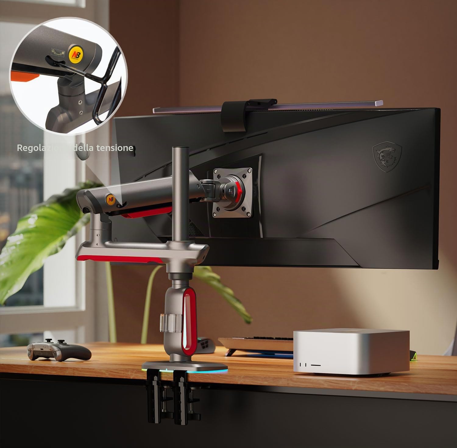 NB Ergonomic Pesante Braccio per Schermo per Ultrawide Scherme fino a 60 Pollici, Ultraalto Supporto per Monitor 32 34 49 Pollici, Braccio Monitor Caricare fino a 20 kg | VESA 75&100 mm (Rosso)