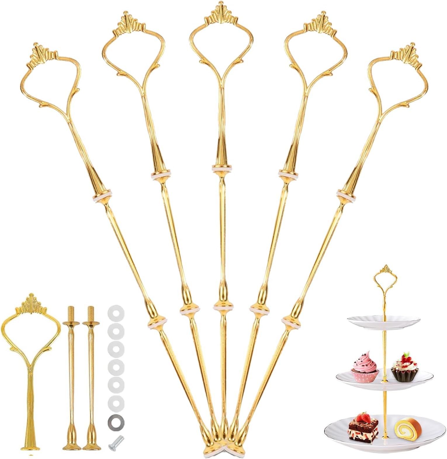 Round Wedding & Party Cake Acrylic Stand Five Tiers, 8", 10", 12", 14