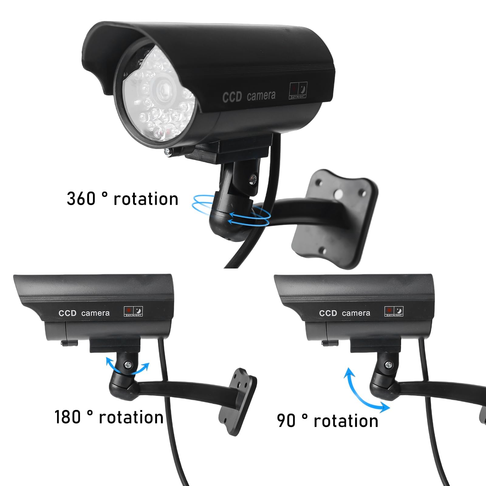 GOMETY 4 fotocamere Atrappe esterne, finte fotocamera con LED rosso lampeggiante, telecamera di sorveglianza, per esterni, CCTV, manichino, telecamera di sicurezza per interni ed esterni (nero) (4)