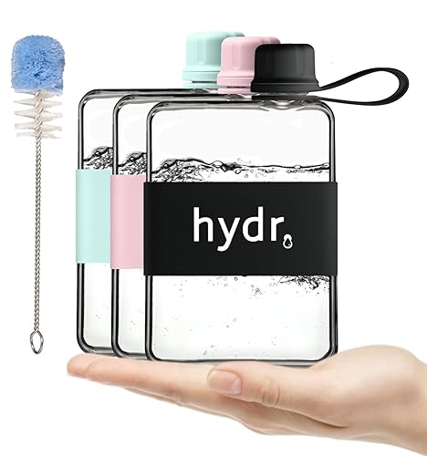 hydr™ v2 Flat Water Bottle For Handbag & Flexible Cleaning Brush | 500ml Tritan BPA Free Slim Travel Water Bottle, small water bottle for handbag (Nero Black) - Nero Black