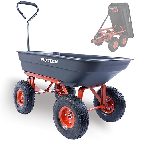 Fuxtec Chariot à Benne basculante FX-KW2175 utile Max. 300 kg, Charge basculée Max. 150 kg, Chariot de Transport, de Jardin 4 Grandes Roues pneumatiques.