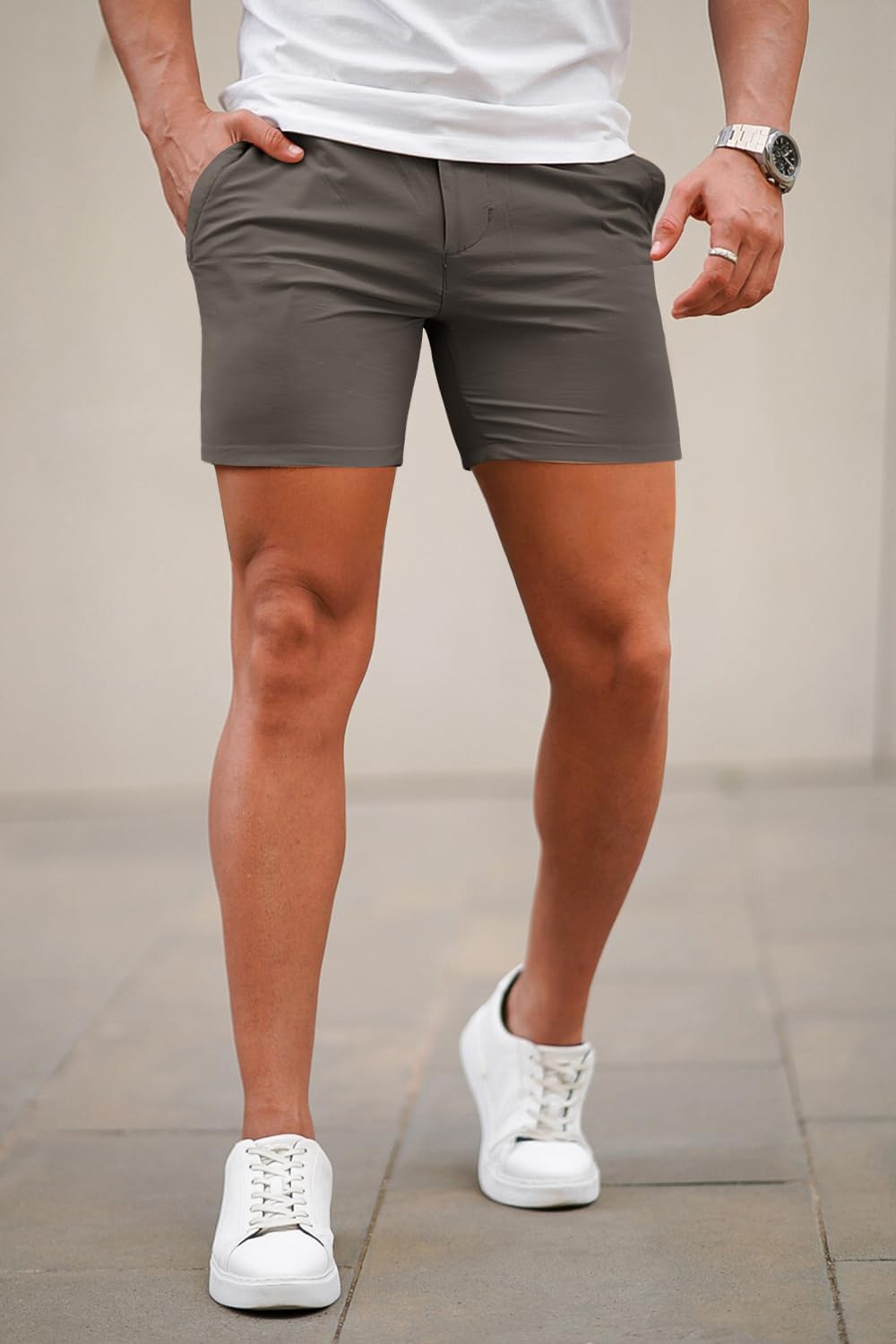 GINGTTO Mens Slim Fit Shorts Plaid Chino Short Tapered Leg Skinny Stretch - Image 3