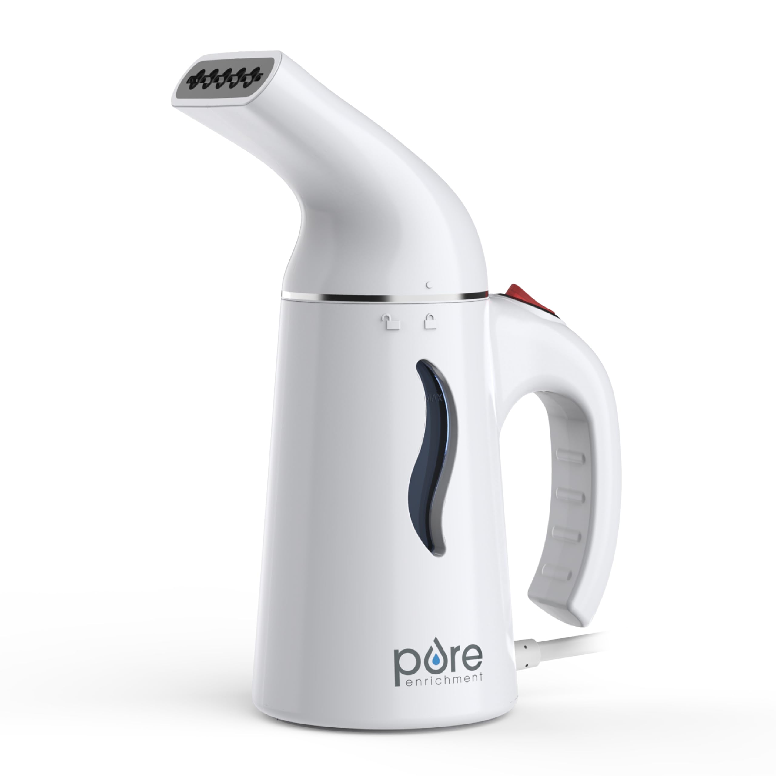 Pure Enrichment® PureSteam™ Portable Fabric Steamer - Handheld Travel Steamer Removes Wrinkles & is Safe on All Fabrics - Fast-Heating, Lightweight, Auto Safety Shut-Off, & Long-Reach Cord (White)