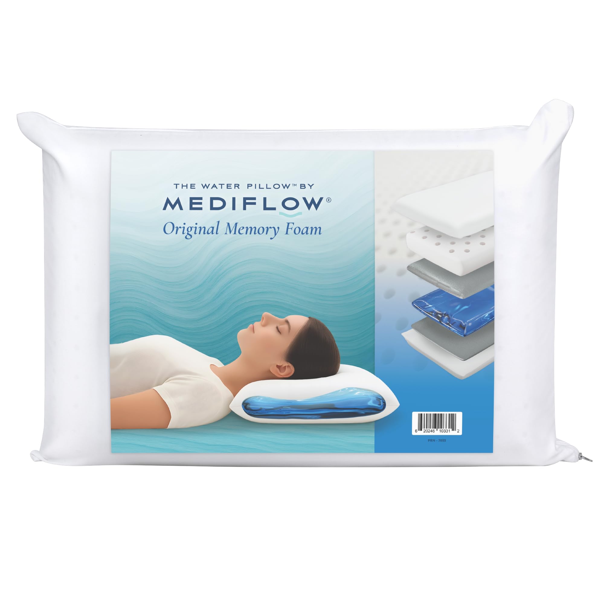 Mediflow Water Pillow Memory Foam re-Invented with Waterbase Technology - Clinically Proven to Reduce Neck Pain & Improve Sleep Quality. (Single Pack)