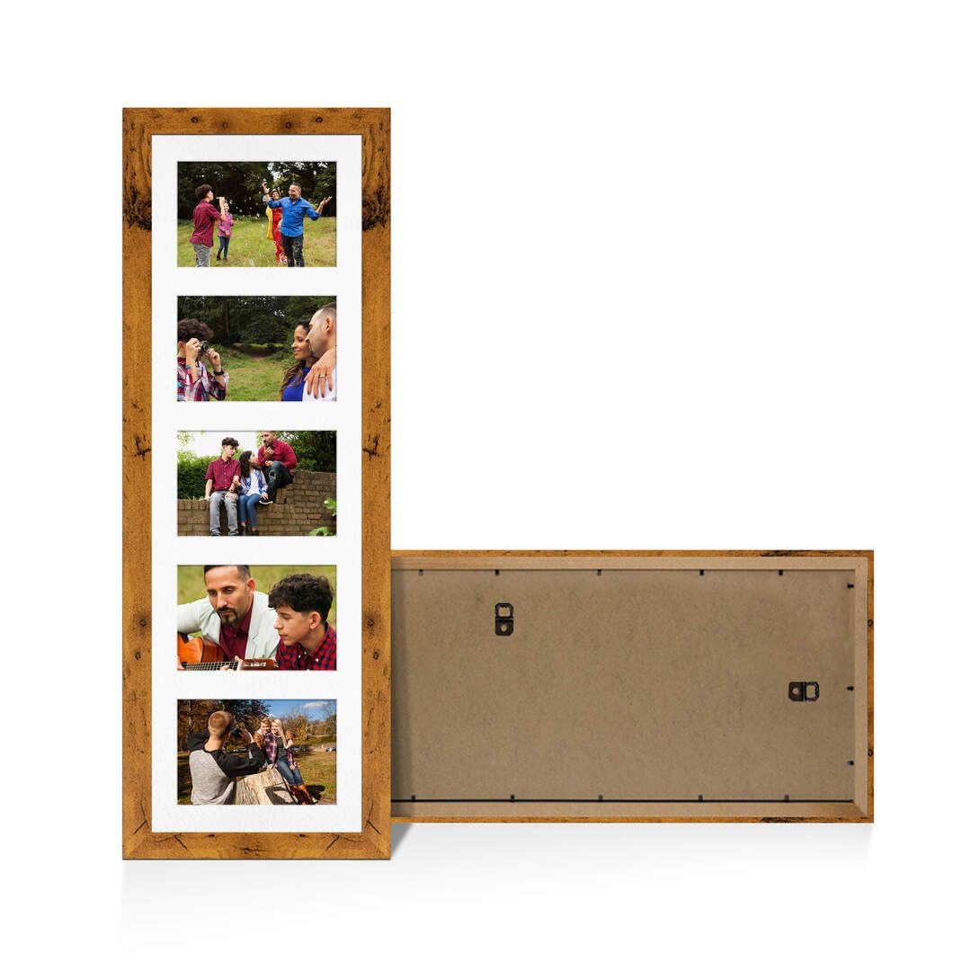Procut Global 26X8 Rustic Oak Photo Frames For Multiple Pictures with White Mount-Modern Collage Frame with 5 Apertures (5x) 6X4-Engineered Wood with Shatterproof Perspex
