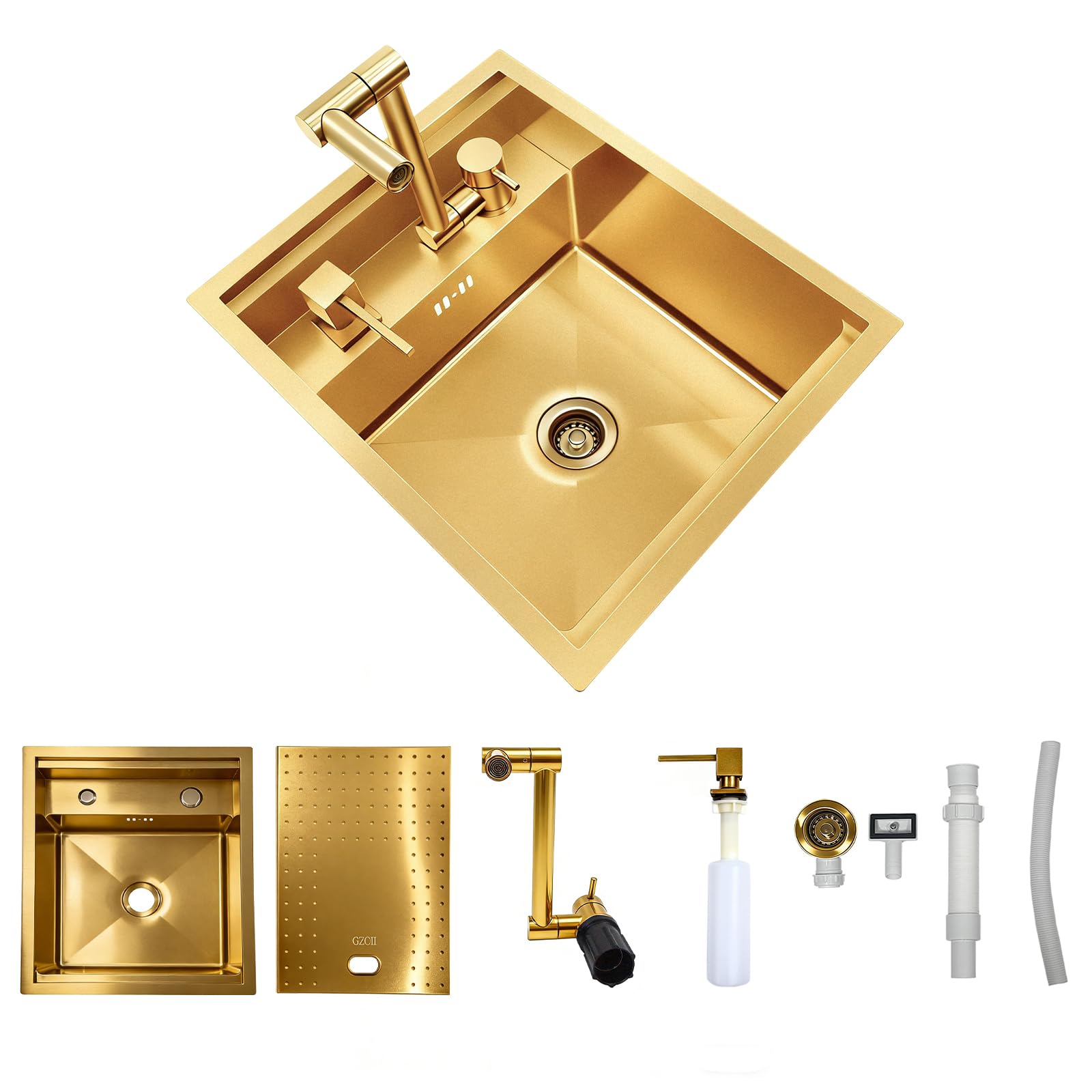 Gold RV Sink, Stainless Steel Bar Sink with Foldable Fauce