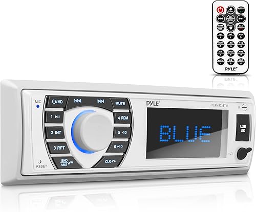 Pyle Estéreo receptor marino Bluetooth  Sistema receptor de radio de 12 V estilo barco en el tablero con LCD digital, RCA, MP3, USB, SD, radio AM