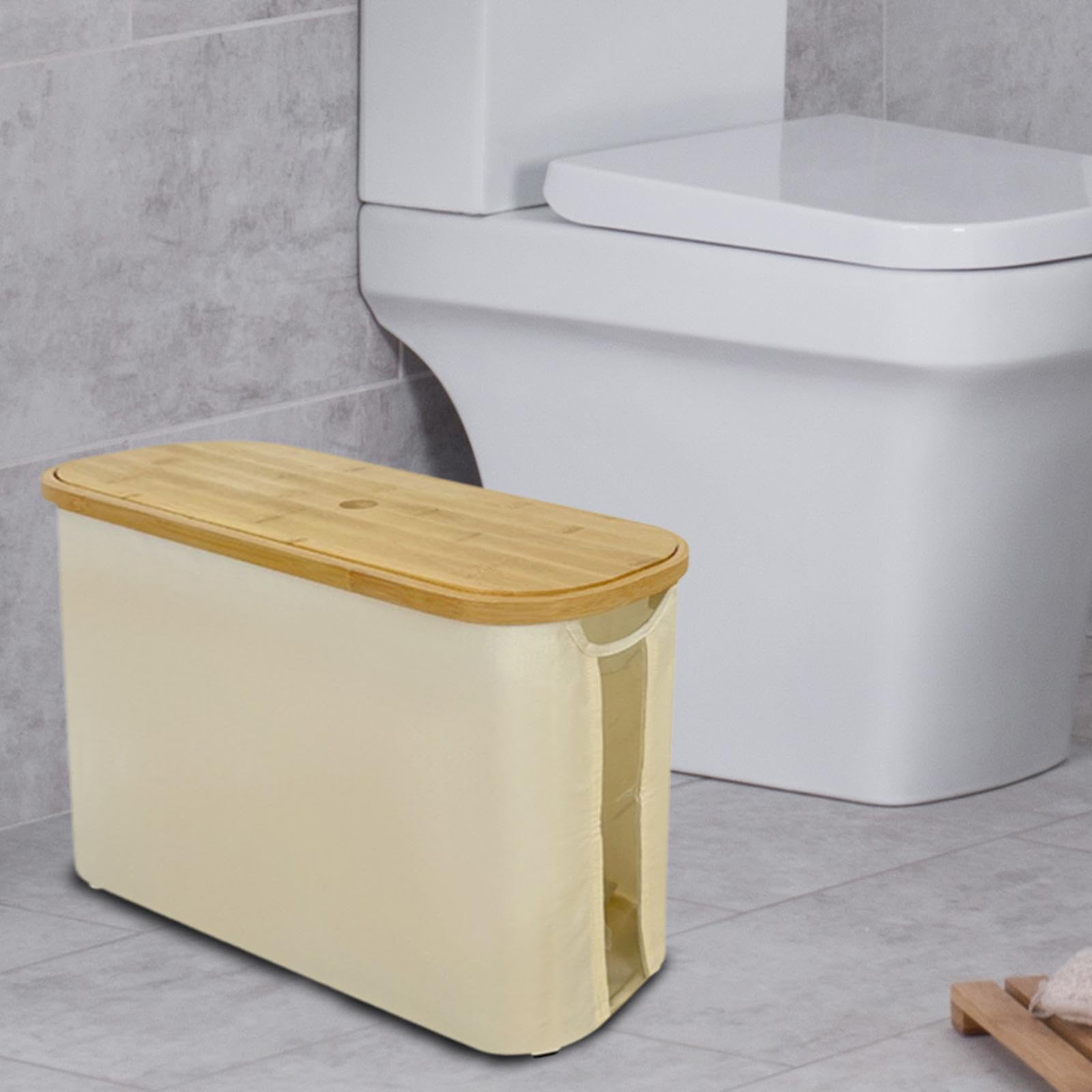 Bambusowy kosz do przechowywania papieru toaletowego minimalistyczny, beżowy biały 45 x 15 x 35 cm