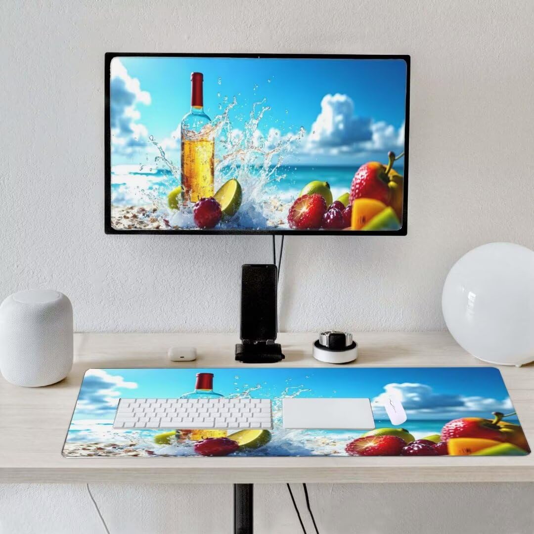 Alfombrilla de ratón 1400x600x3 MM, Alfombrilla Ratón XXL Extendida de Gran Tamaño con Bordes Cosidos, Base de Goma Antideslizante Almohadilla para Teclado, Champán de Frutas S-11063