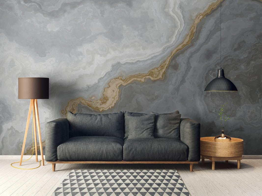 Tapeta A.S. Création Marble 3,75 m x 2,50 m - WALLLOVE Tapeta Marble w kolorze szarym, złotym z klejem - DD129568