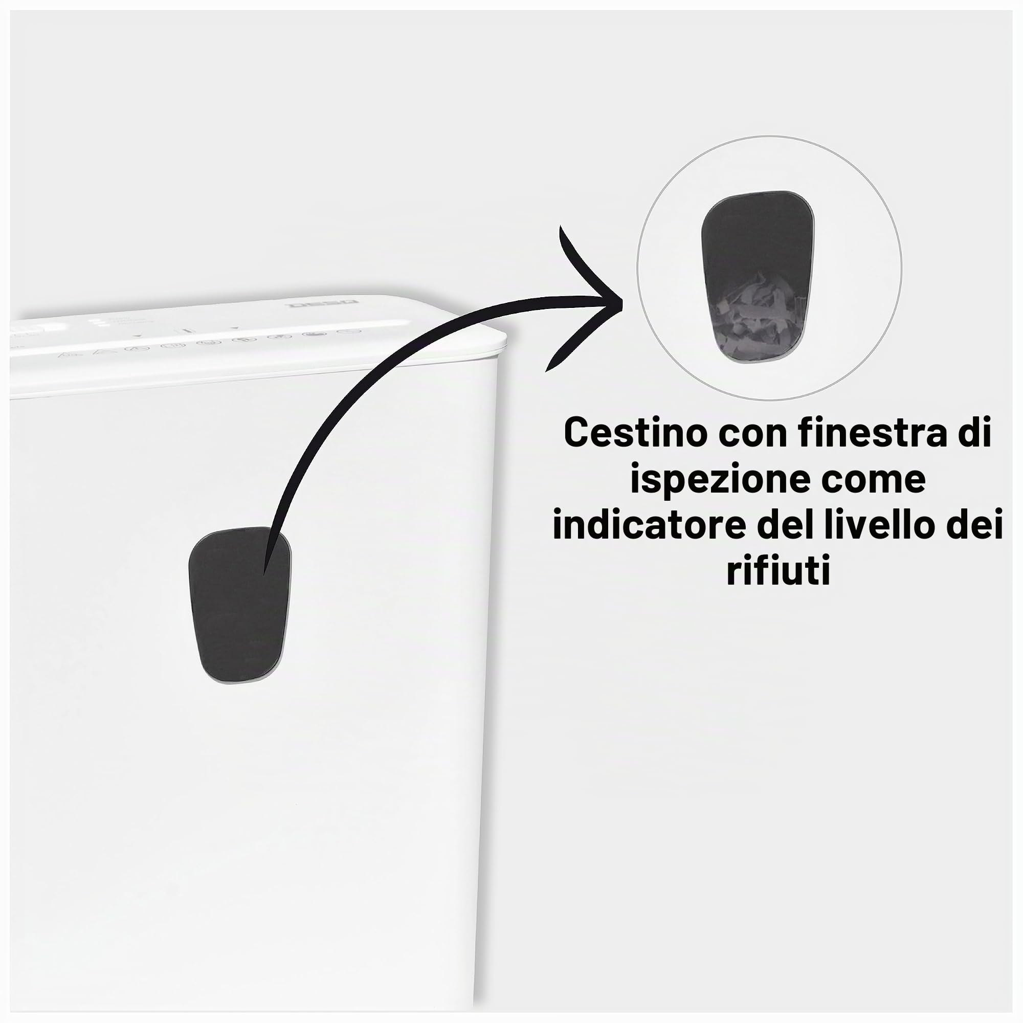 DESQ® Distruggidocumenti - 8 fogli, Taglio a particelle 4 x 38 mm, Livello di sicurezza P4, 15 litri, Funzionamento silenzioso, 5 min. Non stop, Per uso domestico e in ufficio, Dutch design
